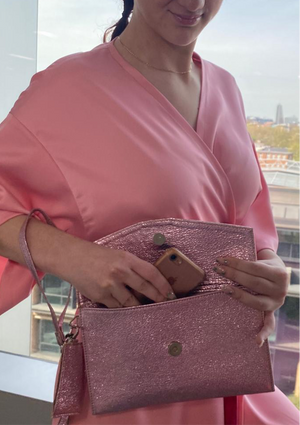Open image in slideshow, YAMINA Grain Leather Clutch With Matching Card Holder
